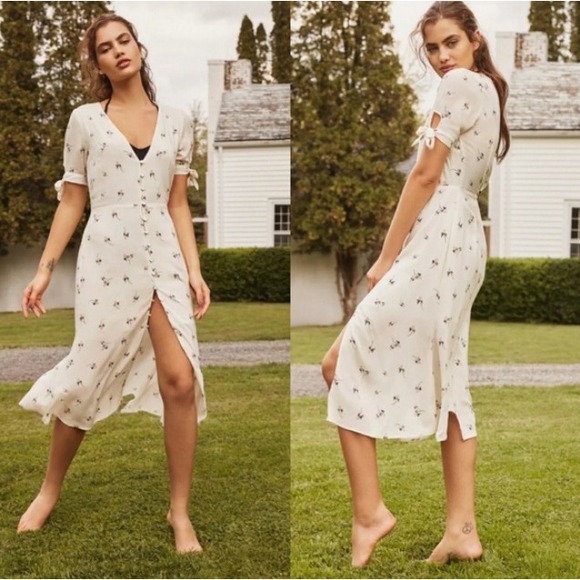 Urban Outfitters Dresses & Skirts - Urban Outfitters Melanie Floral Button Down Midi Dress Short Sleeve Tie Cuff M